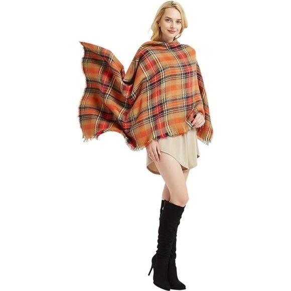 Women's Fall Winter Scarf Classic Tassel Plaid Tartan Warm Soft Chunky Large - Picture 6 of 8